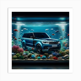 A Metallic Blue Range Rover Super Sport Displayed In A Beautiful Fish Tank Wit Different Color Fish 2 Art Print