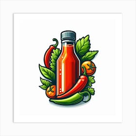 Hot Sauce Bottle With Peppers And Tomatoes Art Print