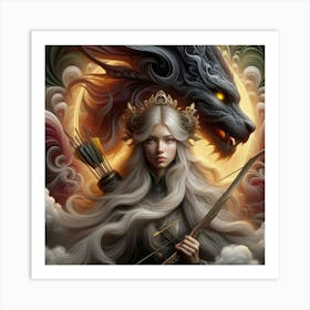 Girl And A Dragon Art Print