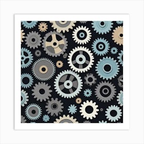 Seamless Pattern Of Gears Art Print