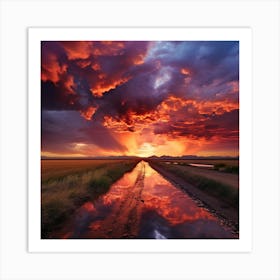 Sunset Over A Road Art Print