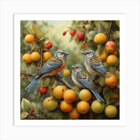 Default Birds On Fruit Trees In The Garden 0 Art Print