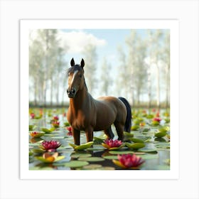 Horse In Water 13 Art Print