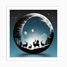 Deer In The Moonlight Art Print