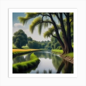 River Landscape Painting Art Print