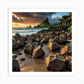 Rocky Beach At Sunset Art Print