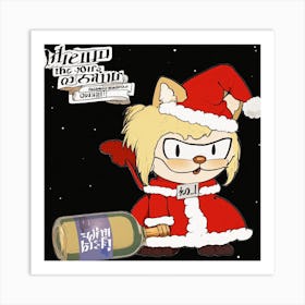 Santa Cat Art Print