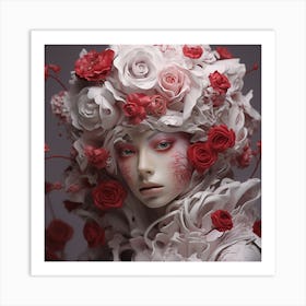 Portrait Of A Woman With Flowers Art Print