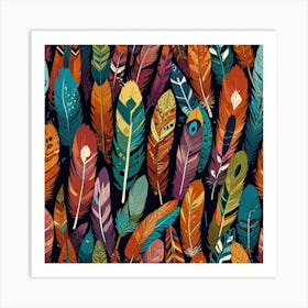 Colorful Feathers Seamless Pattern 1 Art Print