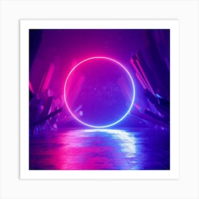 Neon Circle In The Dark Art Print