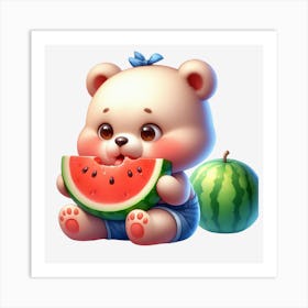 Bear Eating Watermelon Art Print