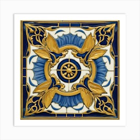 Ornate Blue And Gold Tile Art Print