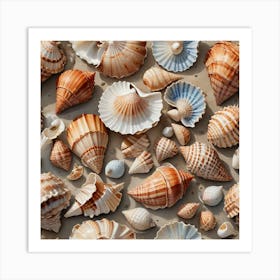 Water Colored Painting Focus On The Intricate Details And Textures Of Different Seashells Washed Up Art Print