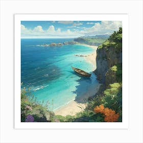 Default Top View From A Cliffbeach Art There Is A Small Parked Art Print