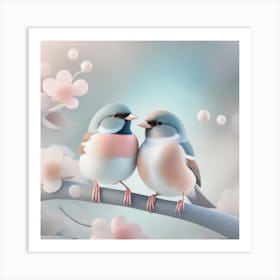 Firefly A Modern Illustration Of 2 Beautiful Sparrows Together In Neutral Colors Of Taupe, Gray, Tan (88) Art Print