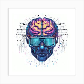 Digital Brain.Generated AI. Wall Art Print Art Print