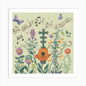 Music Notes And Flowers Art Print