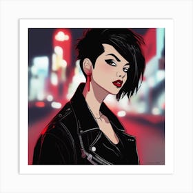 Girl In Black Leather Jacket Art Print