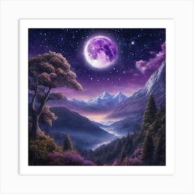 Full Moon In The Mountains 1 Art Print