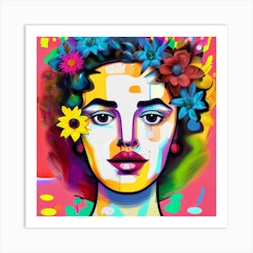 Woman With Flowers On Her Head 1 Art Print