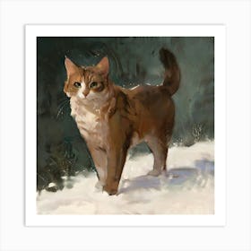 Cat In The Snow Art Print