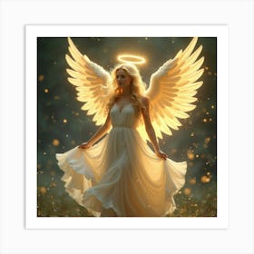 A Beautiful, Ethereal Angel With Radiant Wings And A Golden Halo 1 Art Print