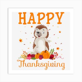 Retro Hedgehog Happy Thanksgiving Matching Family Pajamas Art Print