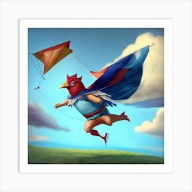 Rooster Flying Kite Art Print