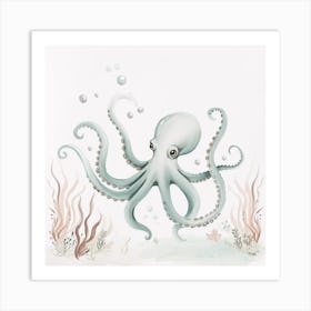 Storybook Style Octopus With Seaweed 5 Art Print