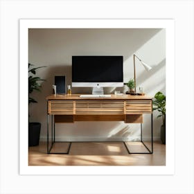 A Photo Of A Modern Office Desk With A Computer Mo (8) Art Print