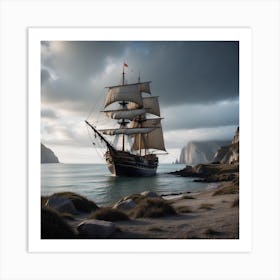 Old Ship At Sea Art Print