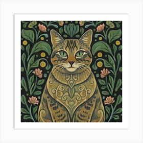 William Morris Style Cat Art Print Painting 1 Art Print