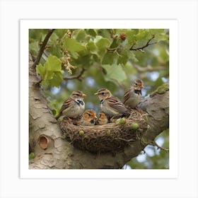 Sparrows In Nest Art Print