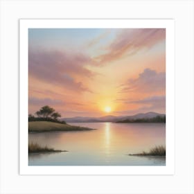 Sunset Over The Lake Paintings Art Print 2 Art Print