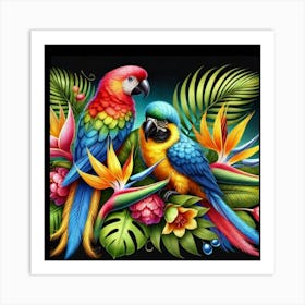 Tropical Parrots Poster