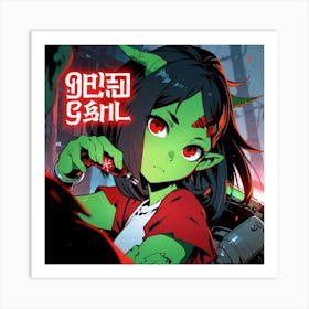 Green Anime Girl With red Eyes Art Print