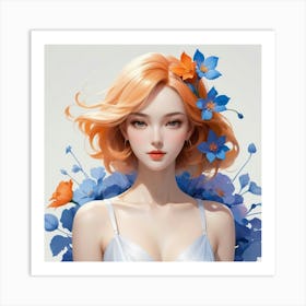 Asian Girl With Flowers Art Print