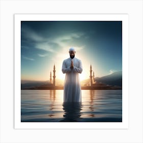 Muslim Man Praying In The Water Art Print