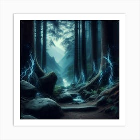 Lightning In The Forest Art Print