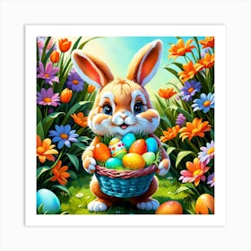 Easter Bunny With Basket  Art Print