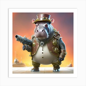 Hippopotamus No.1, Dressed In Steampunk Fashion Art Print