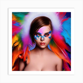 Colorful Girl With Feathers Art Print