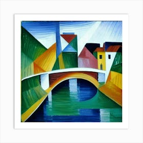 Bridge over the river surrounded by houses 1 Art Print