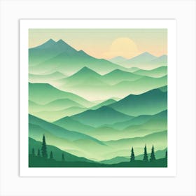 Misty mountains background in green tone 159 Art Print