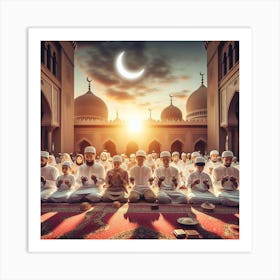 Muslims Praying In Mosque Ramadan Art Print