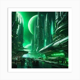 Futuristic City Green I Art Print