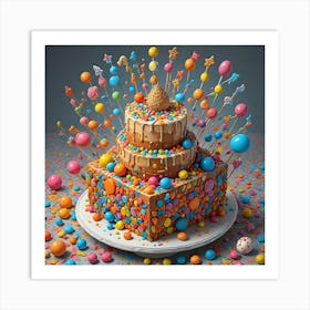 Colorful Birthday Cake With Balloons And Sprinkles Art Print