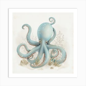 Storybook Style Octopus With Ocean Plants 6 Art Print