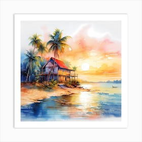 Sunny Horizons: Caribbean Watercolor Bliss Art Print