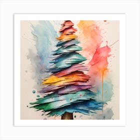 Christmas Tree Watercolor Painting Art Print